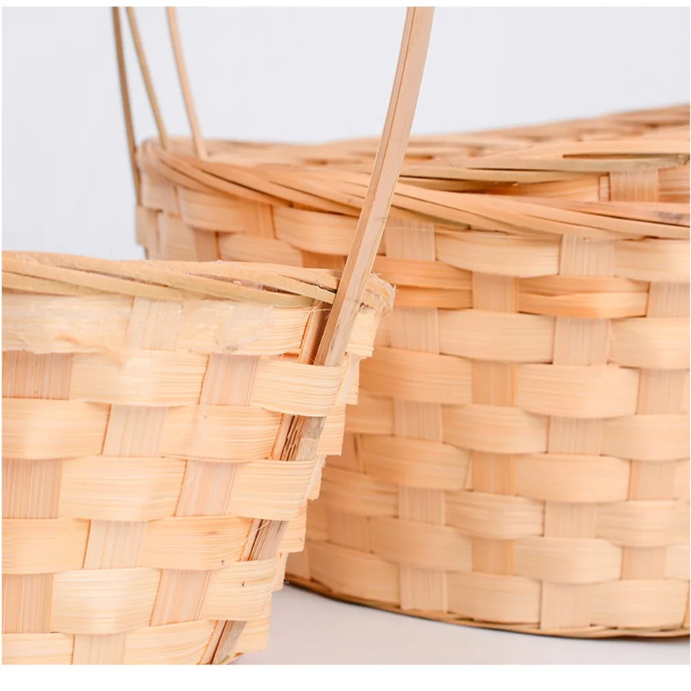 New Handmade Storage Basket Kitchen Accessories Durable Fruit Storage Bin Long Handle Multifunction Bamboo Flower Basket