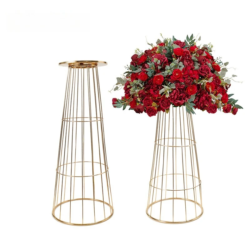 

Nordic style floor-to-ceiling road flower stand T platform wedding metal electroplating table flower device hotel restaurant hom