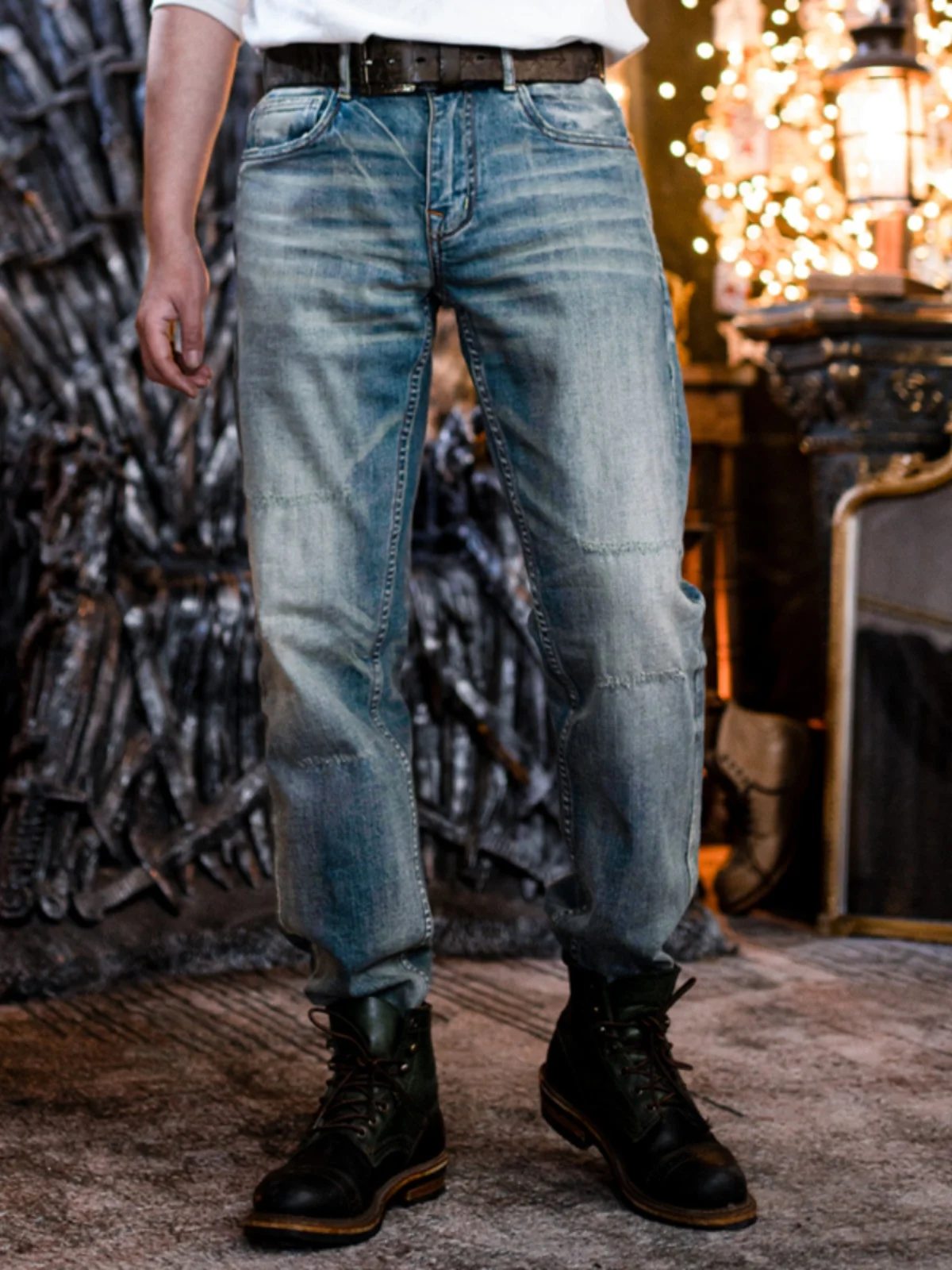 

Washed Denim Straight Leg Men's Jeans Mid-Rise Casual Cotton Polyester Blend Spring Autumn Winter MOORCHRNE MOONSHINE MC006