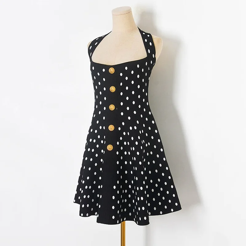

Summer New Women Dot A-Line Dresses Fashion Knitting Cotton Dress