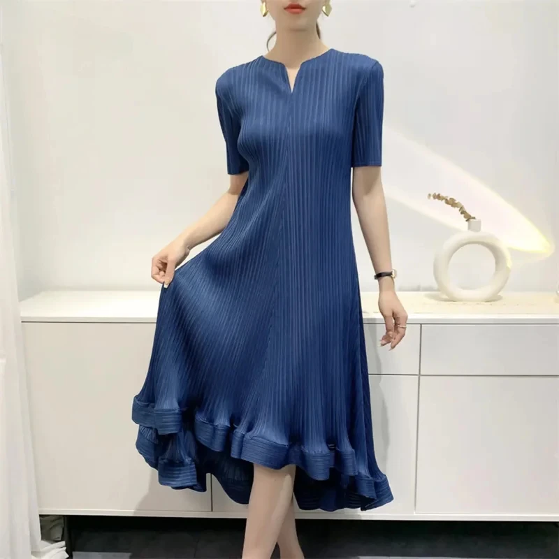 

DUOSHA Miyake Summer Women's Big Swing Dress 2023 New Loose Large Size Medium-length Paragraph Solid Color Party Prom Dresses