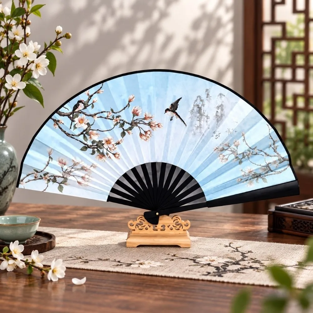 Collapsible Chinese Folding Fan Portable Retractable Cord Cosplay Rotating Flying Fan Creative Decorative Boomerang Magic Fan