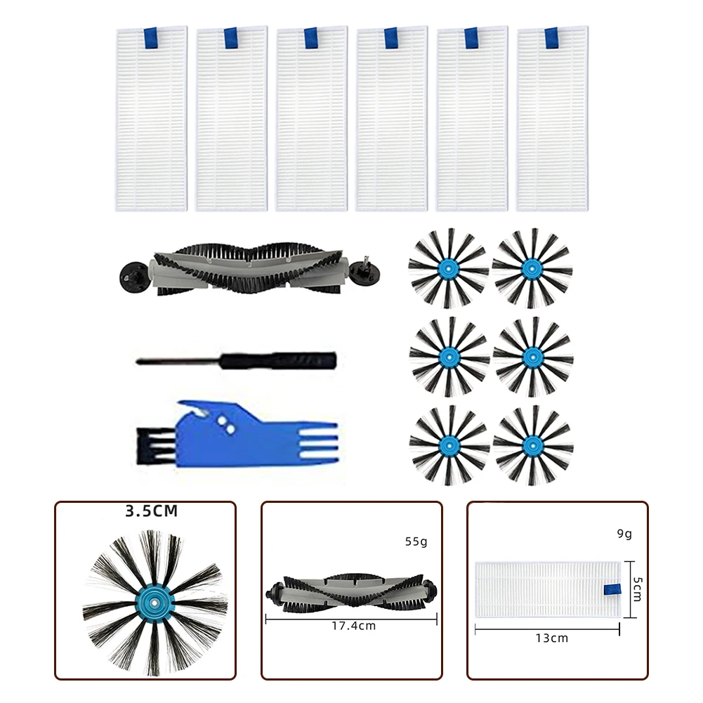 6 Pcs Side Brush &  6 Pcs Filter & 1 Pc Main Brush Set  For Hard Floor Expert Wet Dry 3115