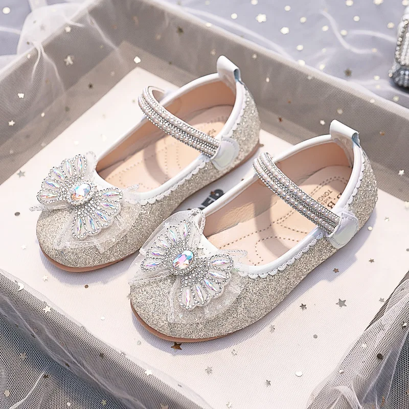Rhinestones Hook & Loop Girls Mary Janes for Party Wedding Shows Elegant Sweet Princess Shoes