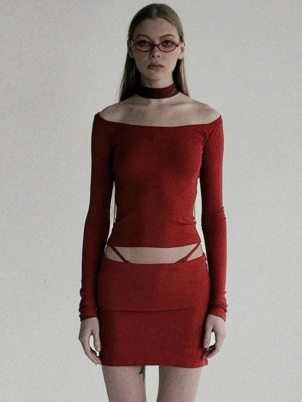 미국 스타일 핫걸 컬러 원숄더 롱 슬리브 티셔츠 여성 슬리밍 베이스 레이어 탑 트렌디 코튼 통기성