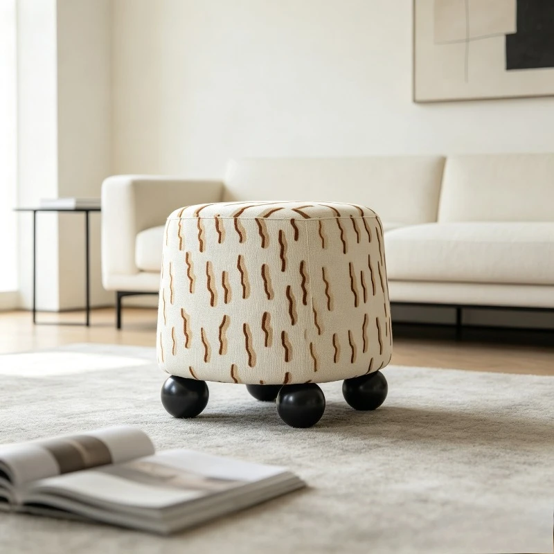 French Vintage Round Tripod Stool, Mid-century Ottoman Footrest Bench for Living Room, Designer Ball Seat for Entryway Makeup.