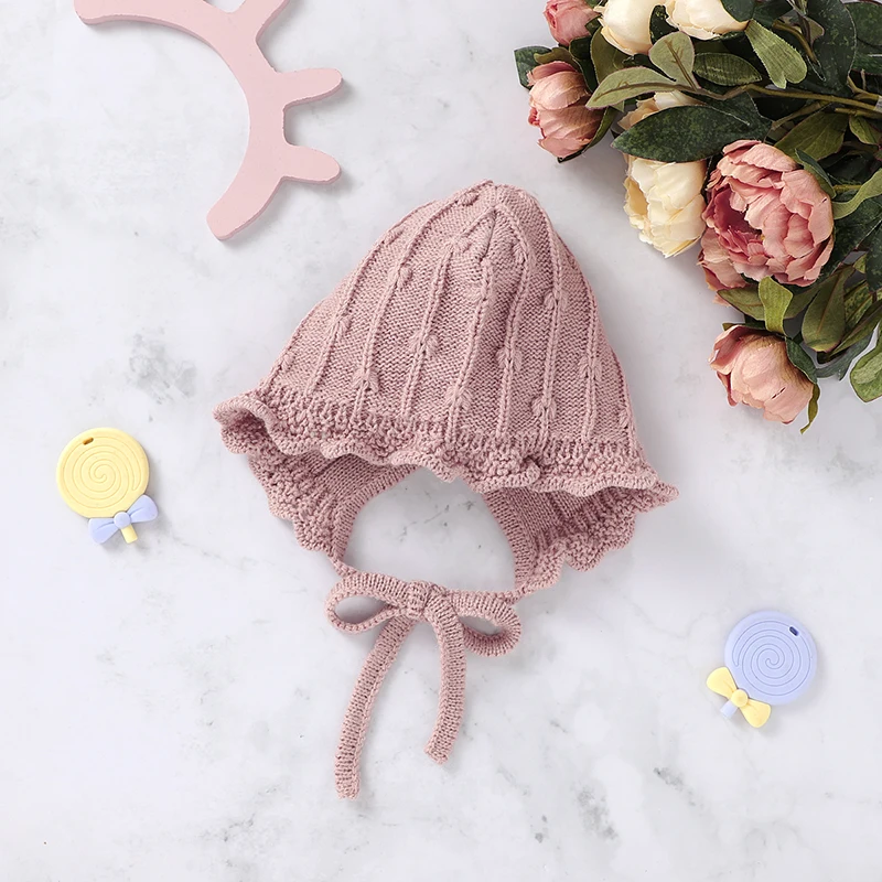 Baby Hats Knit Infant Boys Girls Bonnet Fashion Ruffles Adjustable Newborn Kid Cap 0-24M Children Clothing Accessories Warm Fall