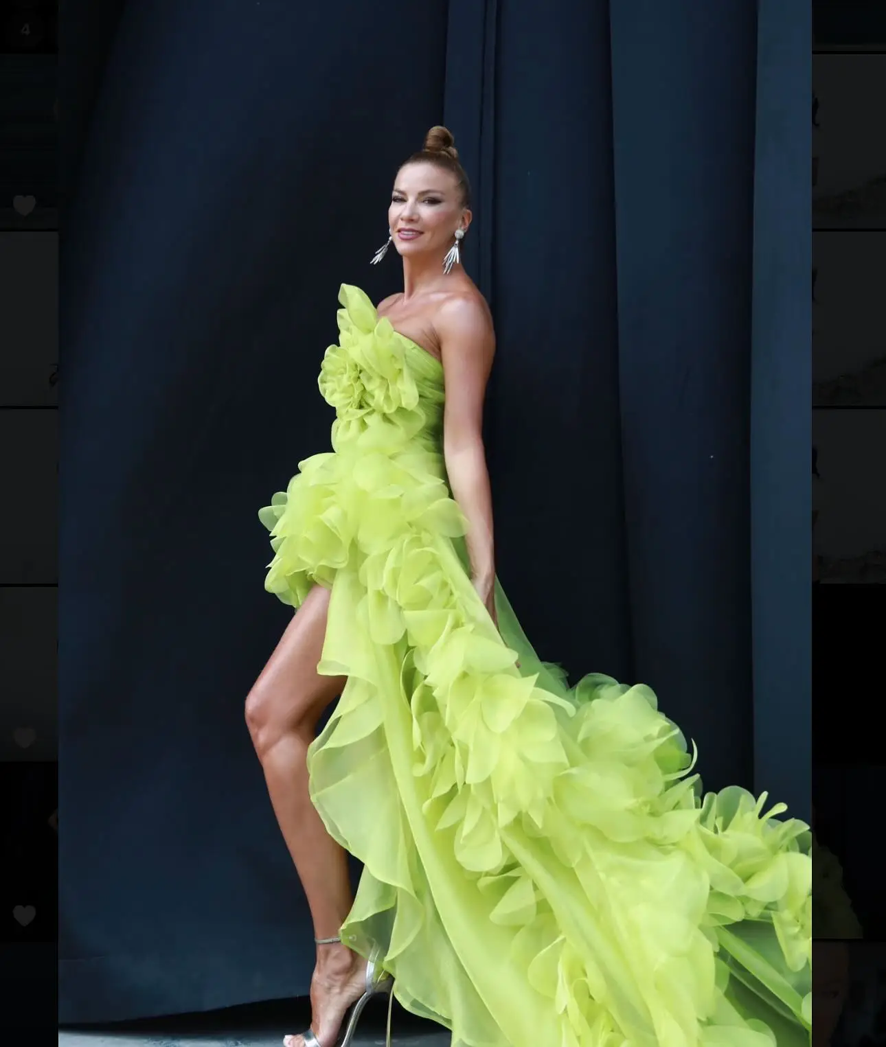 สวยสีเขียวดอกไม้พรหมชุดปาร์ตี้ชุดสูงต่ํา Ruffle ดอกไม้อย่างเป็นทางการชุดเก๋ผู้หญิงกิจกรรม Gala Dress