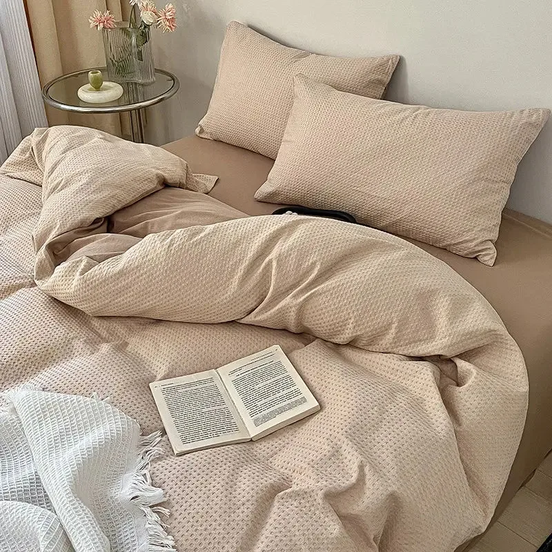 

Ins Стиль комплект постельного белья пододеяльник стирка хлопок сплошной цвет вафельная сетка летняя мягкая простыня комплект одеял пододеяльник