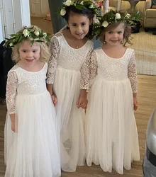 Girl's dress 4-12 years fashionable hollow out long sleeved princess dress carnival birthday wedding flower girl bridesmaid Wear