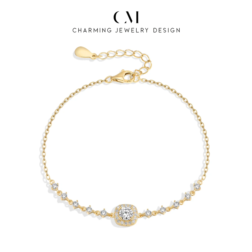 CHARMING Casual Moissanite Bracelet Adjustable for Women 925 Sterling Silver Wedding Daily Personal Jewelry Party Gift Wholesale