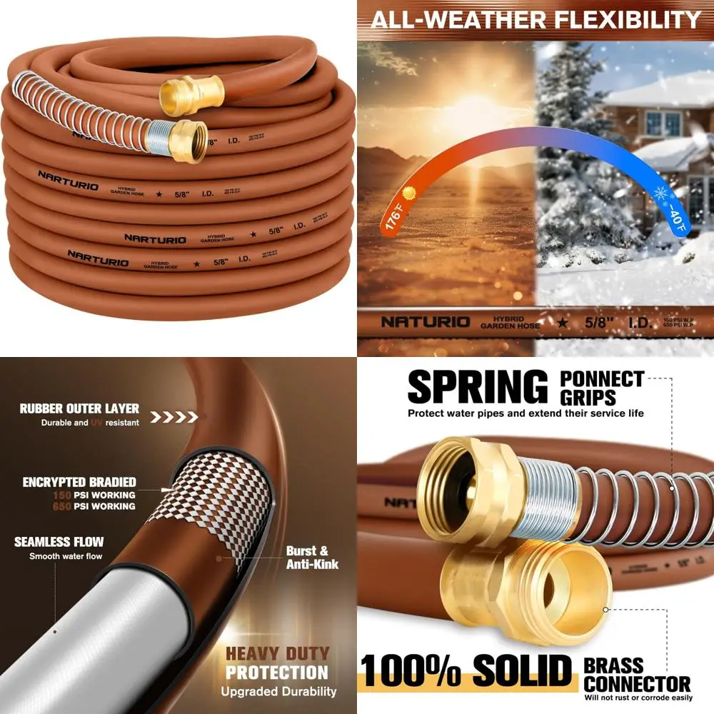 

Гибкий легкий садовый шланг 5/8 x 75 футов, гибридная резина, без ударов, 650 фунтов на квадратный дюйм, соединения «папа-мама», сверхмощный водяной шланг