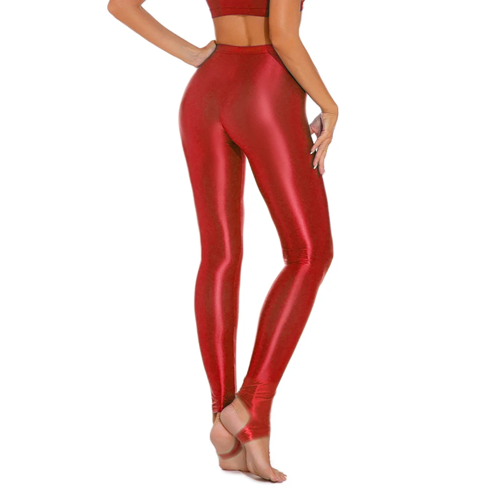 Leggings skinny de cintura alta brilhantes para mulheres com ajuste elástico adequado para treinamento de dança de ioga e atividades esportivas diárias