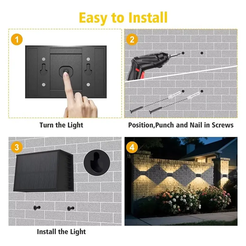 A59Z-For Garden Fence Wall Solar Lamp Adjustable Upper And Lower Angle- Warm Light Design