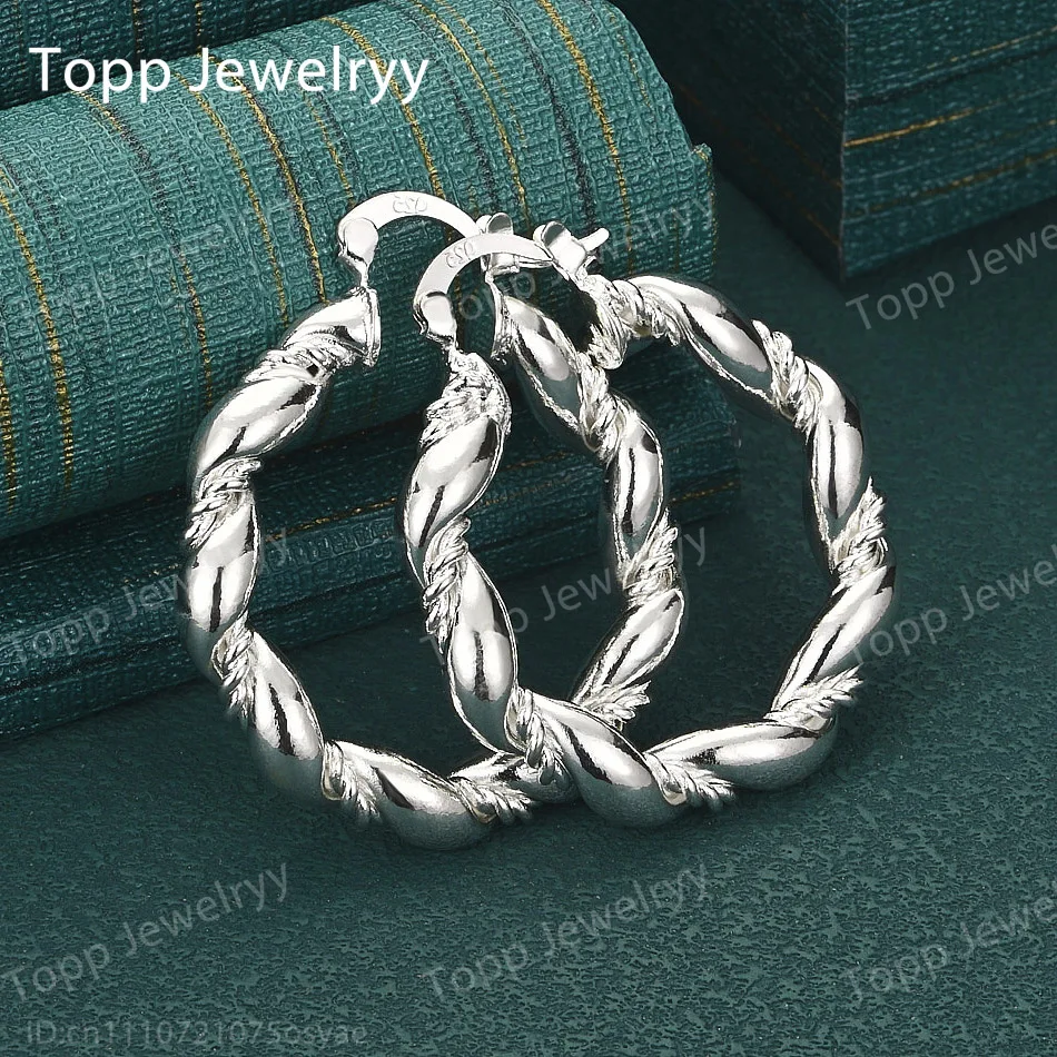 

Очаровательные серьги-кольца из стерлингового серебра 925 пробы, 30 мм, витые, круглые, для женщин - модный свадебный подарок