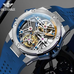 OUPINKE 8003 Tourbillon Movement orologi da uomo di marca orologio meccanico automatico con nastro in silicone impermeabile scava fuori l'orologio originale