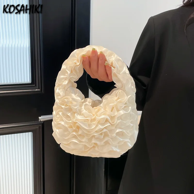 

Japanese Sweet Girls Pleated Ruffled Top-Handle Bags Fairy All Match Women Chic Clutches Trendy Y2k Aesthetic Purse and Handbags