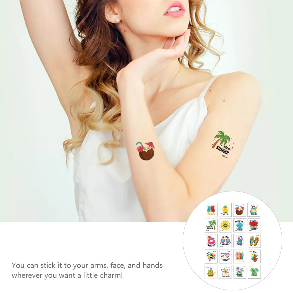 

40 шт. водонепроницаемых временных тату-наклеек для тела, имитация татуировок, гавайская тематика, тропические фрукты, детские наклейки на руку