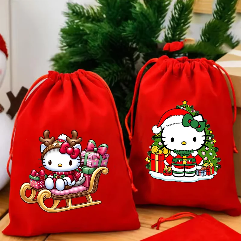 

Красная сумка Hello Kitty на шнурке с героями мультфильмов, аниме, рождественские украшения для дома, подарочные пакеты, большая вместительная сумка для хранения конфет, сумка для ювелирных изделий