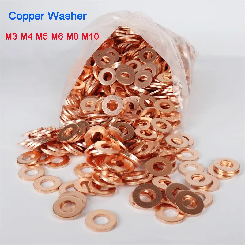 10-100pcs Pure Copper Washer Solid Gasket Rings Flat Seal Washer M3 M4 M5 M6 M8 M10 Sump Plug Oil Seal Fittings Washers For Boat