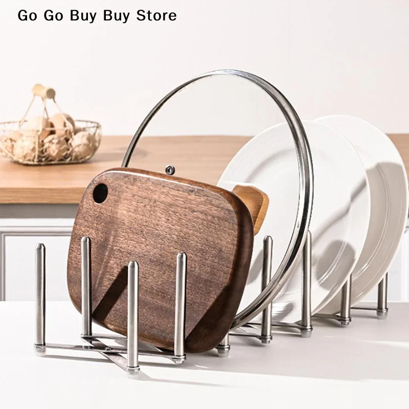 Stainless Steel Pot Lid Holder Retractable Space Saving Multifunctional Dish Plate Bowl Organizer Storage Rack Kitchen Supplies
