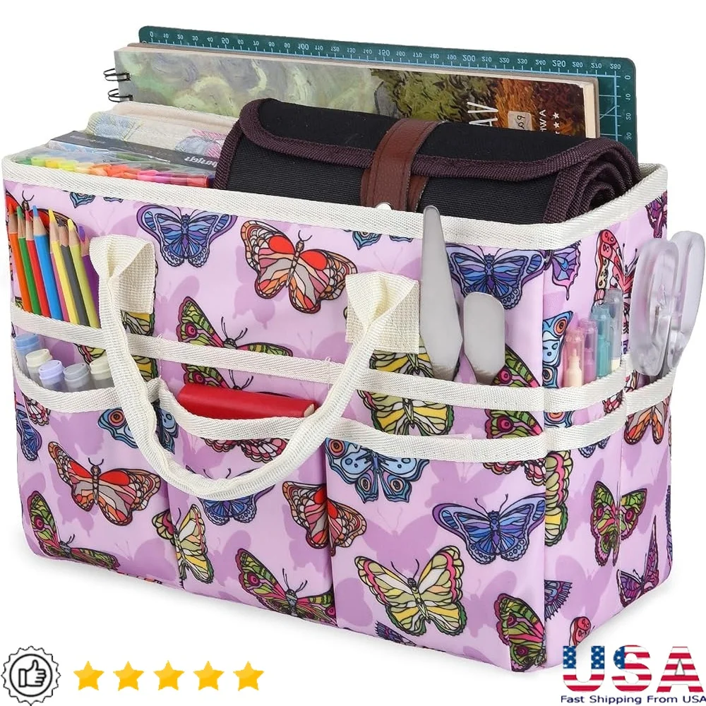 

Large Craft Organizer Tote Bag Multi Pocket Storage Caddy Durable Art Supplies Carrier Sewing Scrapbooking Make-up Medical Tools