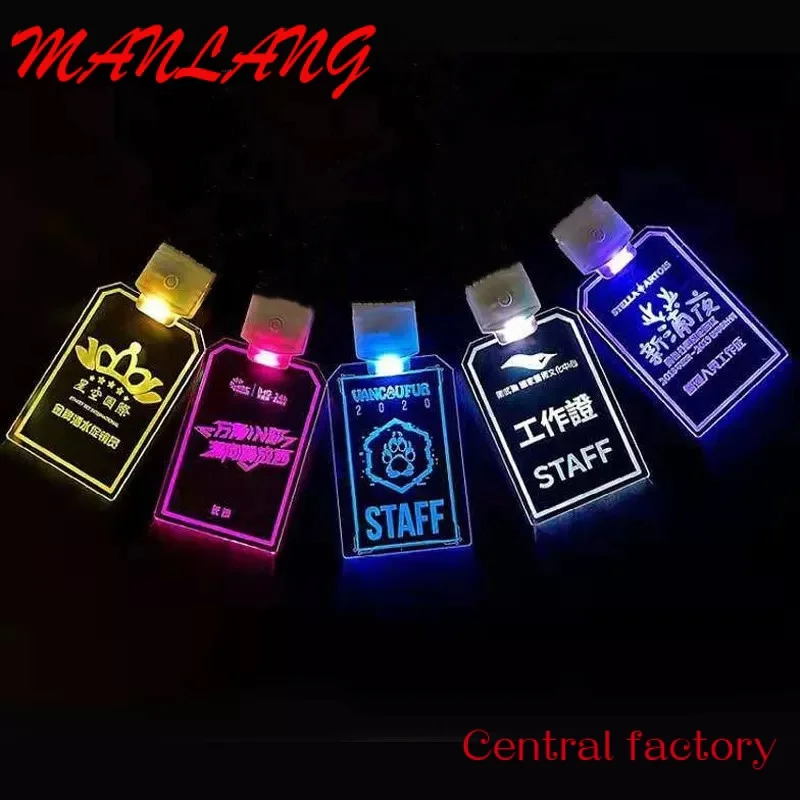 Custom  2022 Acrylic Badge Lanyards Flashing ID Badge Up Reusable Led Car Door Light For Saab Customize Your Own Logo Polyester