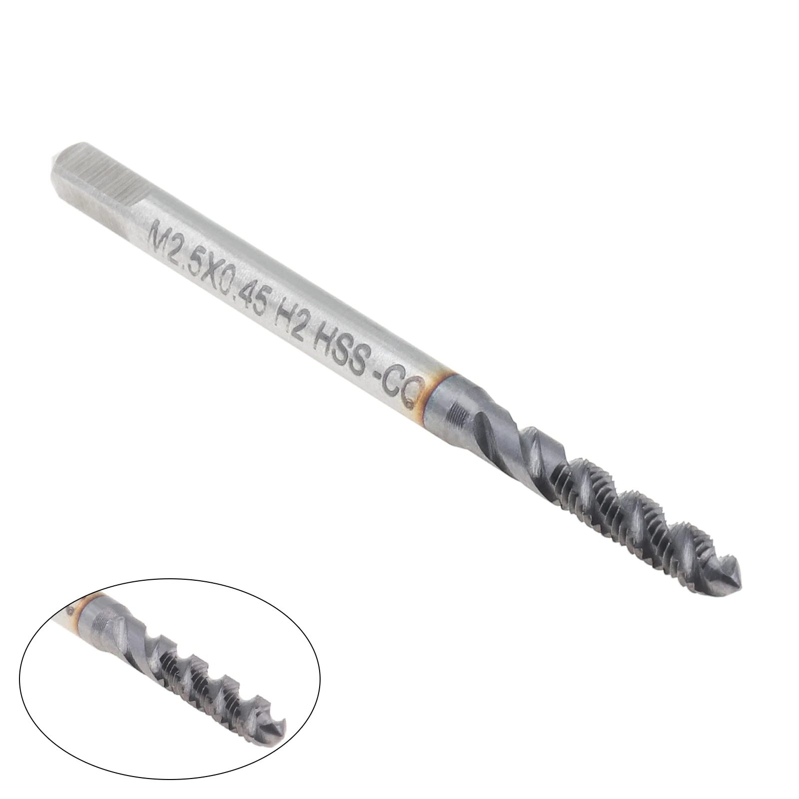 

M2.5 X 0.45mm Pitch Spiral Flute HSS Coated Metric Machine Threading Tap Spiral Groove Design