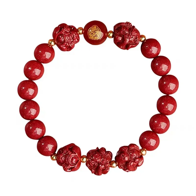 Chinese Style Lucky Natural Cinnabar Bracelet 12 Zodiac Sanhe Liuhe Blessing Wealth Good Luck Prayer Feng Shui Jewelry For Women