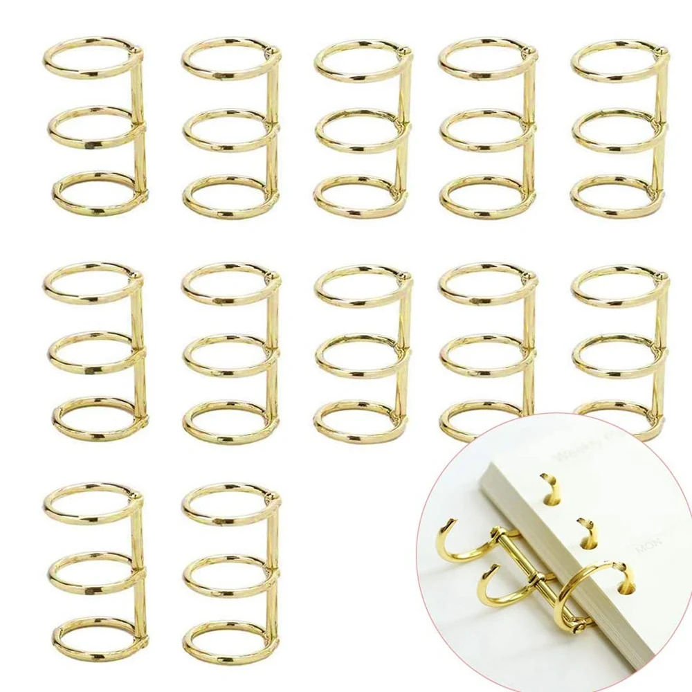 12 Pcs 3 Ring Book Rings Leaf Binders Office Book Rings Snap Split Hinged 20mm Inner Diameter Book Ring Gold