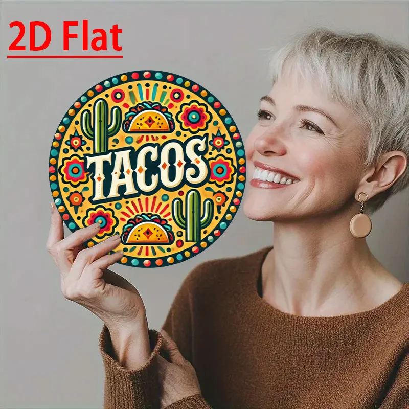 2D Flat Retro Mexican Imitation Corn Husk Aluminum Wall Decor - 7.87inch Round Cactus, Flower, and Imitation Corn Husk Decorations - Durable Metal Sign for Kitchen, Bar, Garage |   The Perfect Gift for Birthdays, Housewarming Parties, and Mexican-Themed Bars. |   Vibrant Printing Quality, Mexican Home Decor
