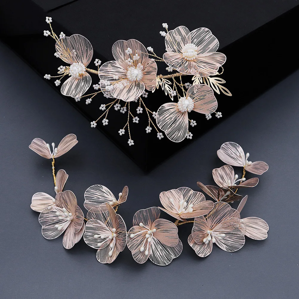 Golden Floral Hairband Wedding Hair Accessories Luxury Marrige Tiaras For Lady Party Fashion Bridal Hair Hoop Vintage Jewellery