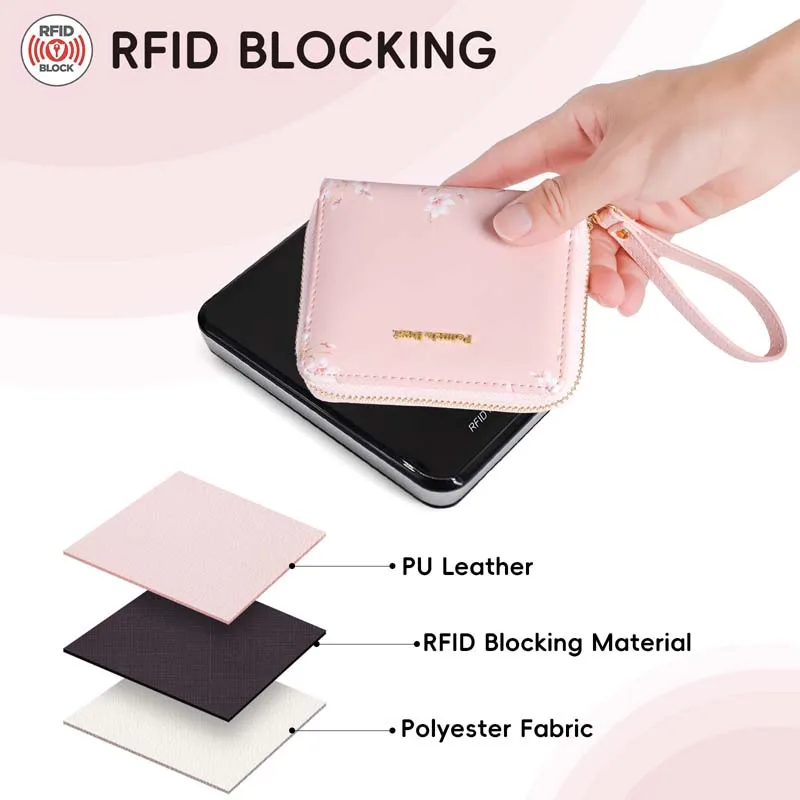 Pomelo Best Women's Short Format Flower Embossing Purse Women's Small PU Leather with RFID Blocking and Coin Compartment Women