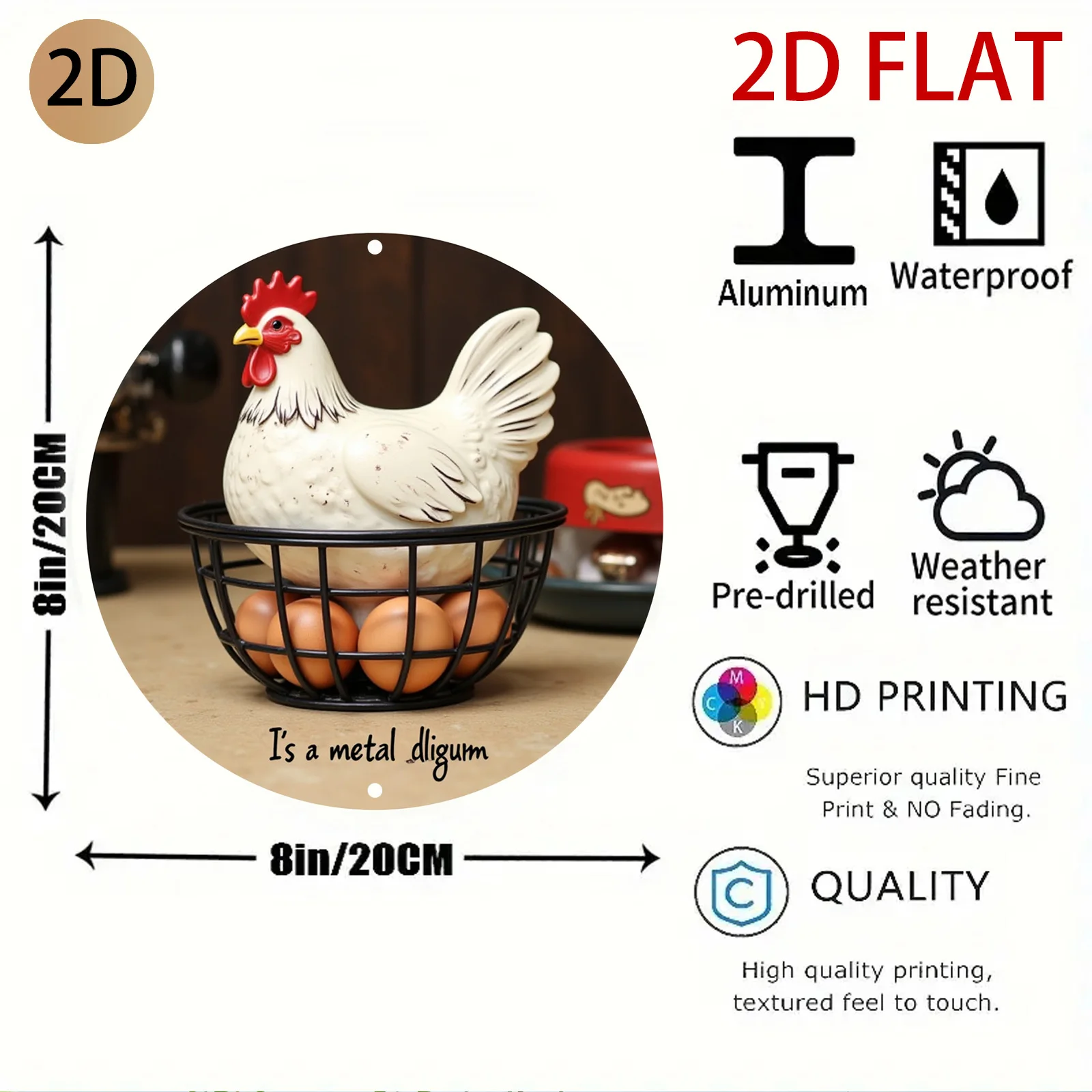 [2D Flat] Ceramic Chicken Figurine with Black Metal Basket | Vintage-Inspired Farmhouse Kitchen Decoration, Suitable for Rustic