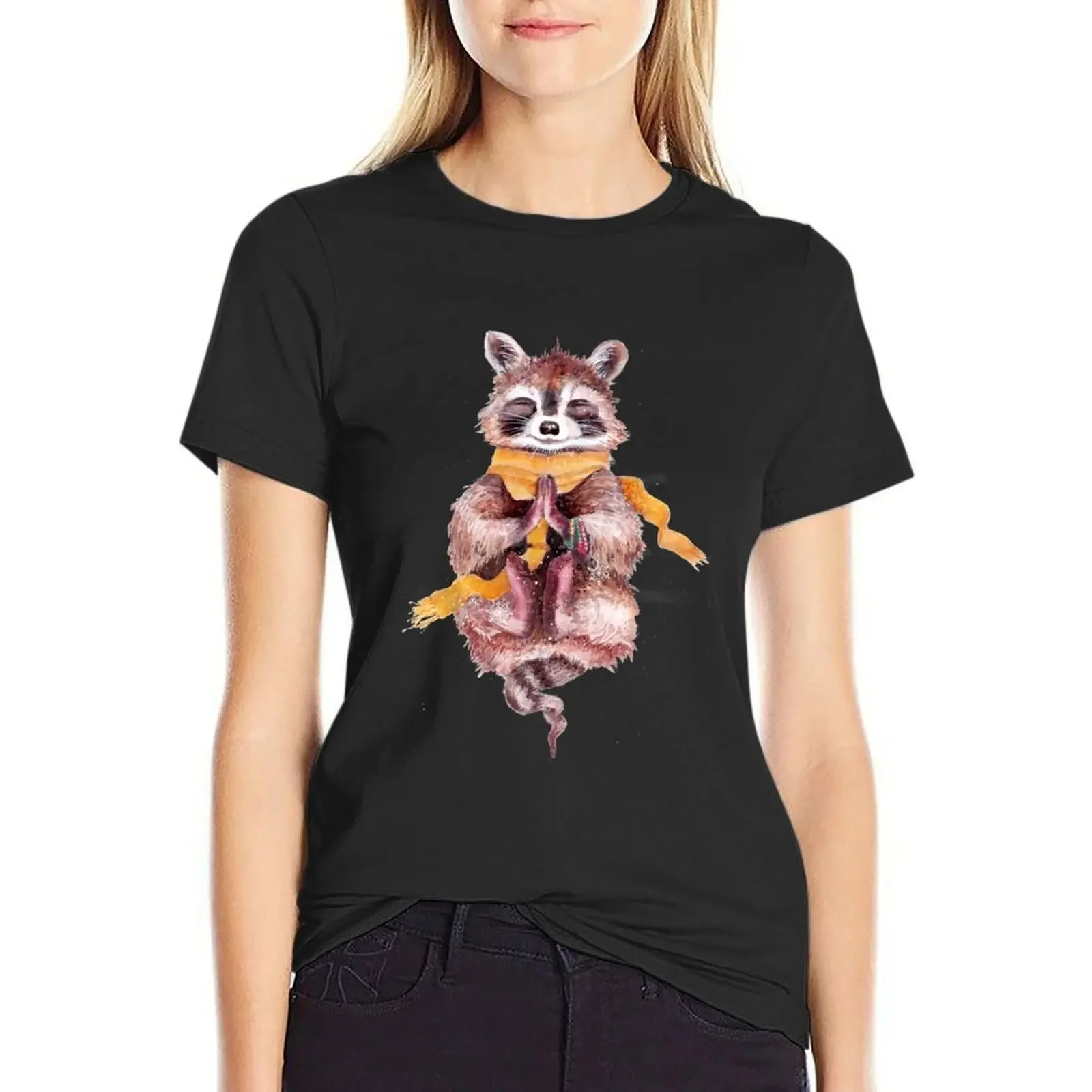 

Raccoon meditates T-Shirt oversized quick drying heavyweights vintage clothes t-shirt dress for Women long
