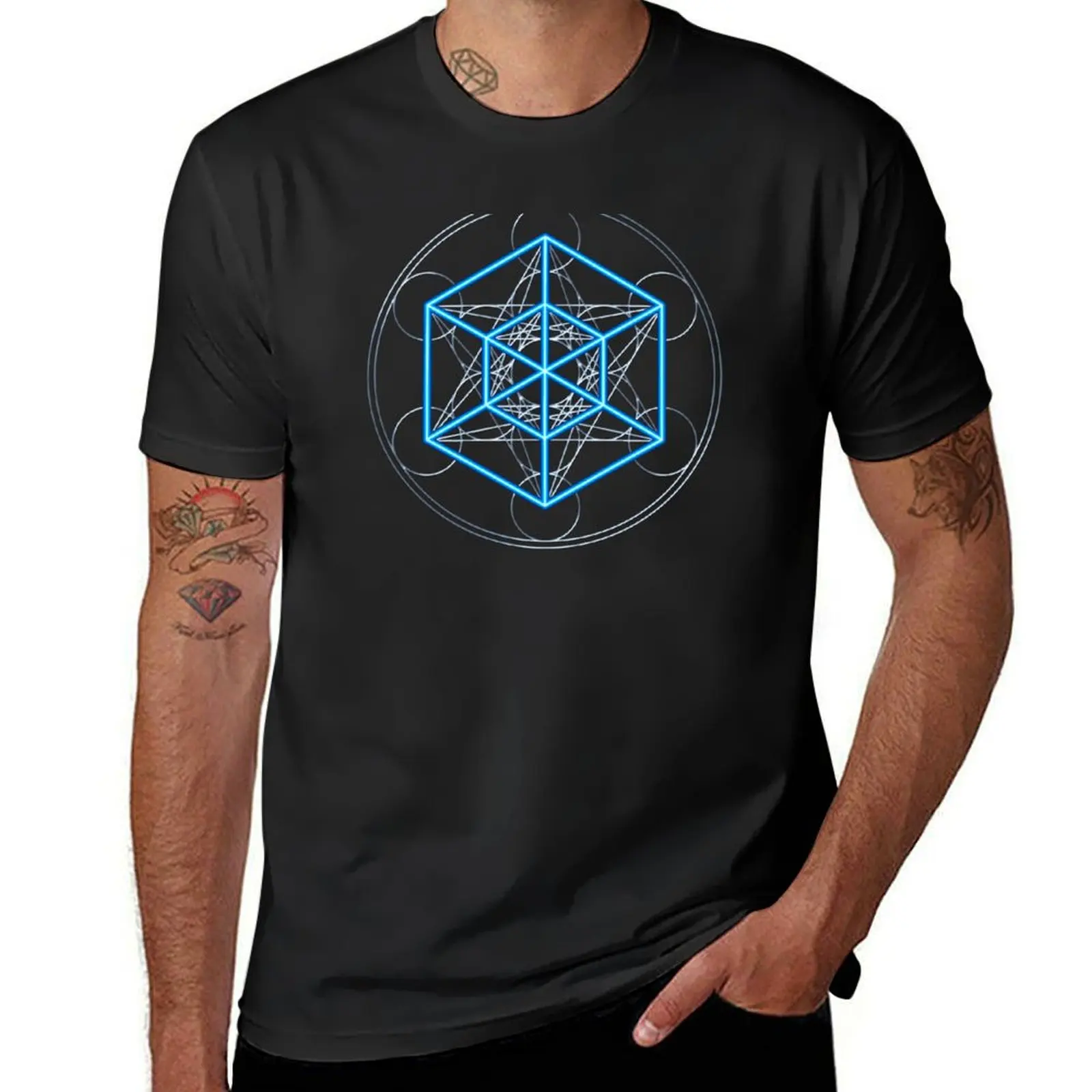 

Tesseract, Metatrons Cube, Sacred Geometry, Hypercube, 4D shape T-Shirt vintage clothes Blouse for a boy men clothing