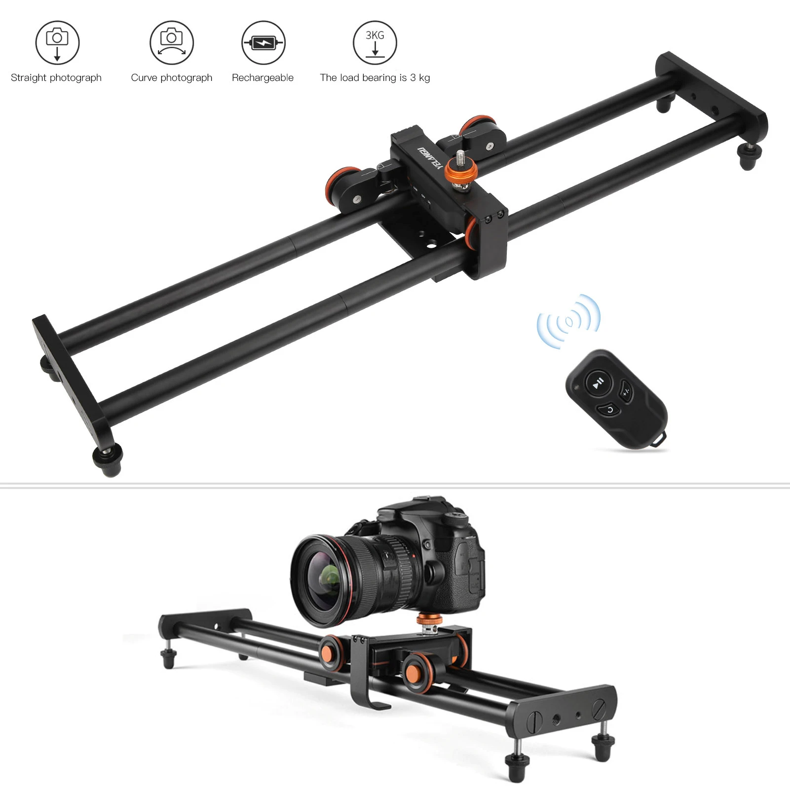 YELANGU L4X Camera Slider Dolly Car with 60cm Track Motorized Electric Slider Dolly for Smartphone SLR Camera Video Recording