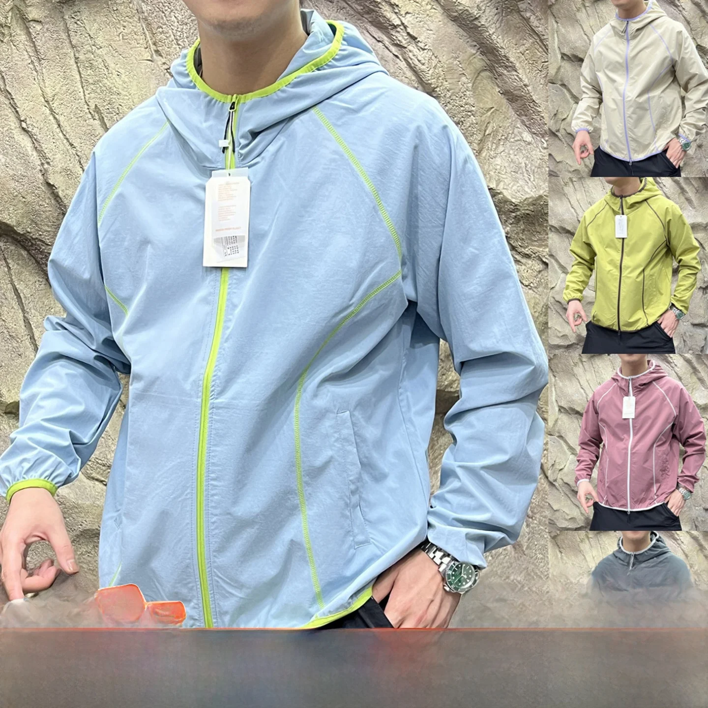 

Уличная повседневная куртка для пар, яркая строчка, украшенная универсальная застежка-молния с капюшоном для отдыха, полиэфирное волокно