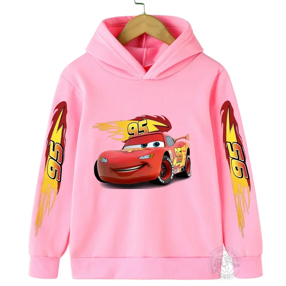 Disney Car Lightning McQueen Cartoon Children Hoodie Autumn Cute Anime Printed Kid Boy Girl Clothing Fashion Pullover Sweatshirt