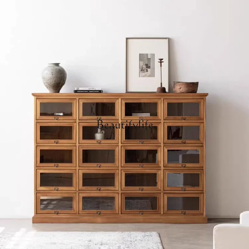 

ls 42American retro solid wood chest French medieval designer living room drawer dining side wall storage glass wine cabinet