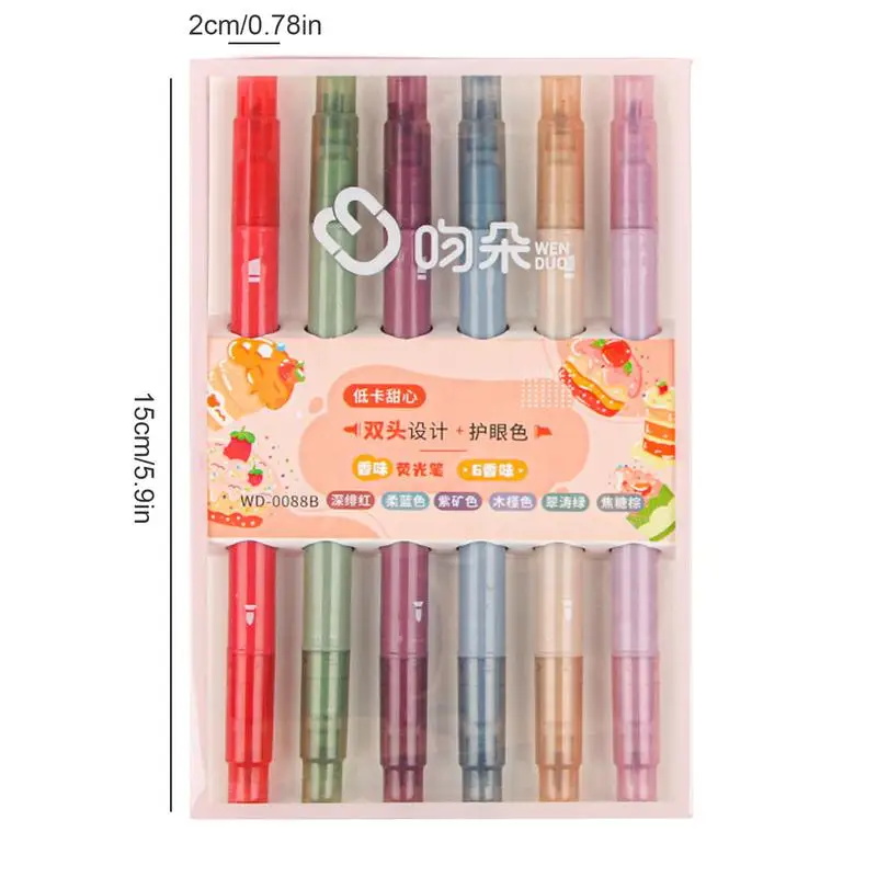 Double-Ended Highlighter Ultra-soft Dual-ended Aesthetic Highlighter Marker Pen For Coloring Underlining Highlighting Broad And