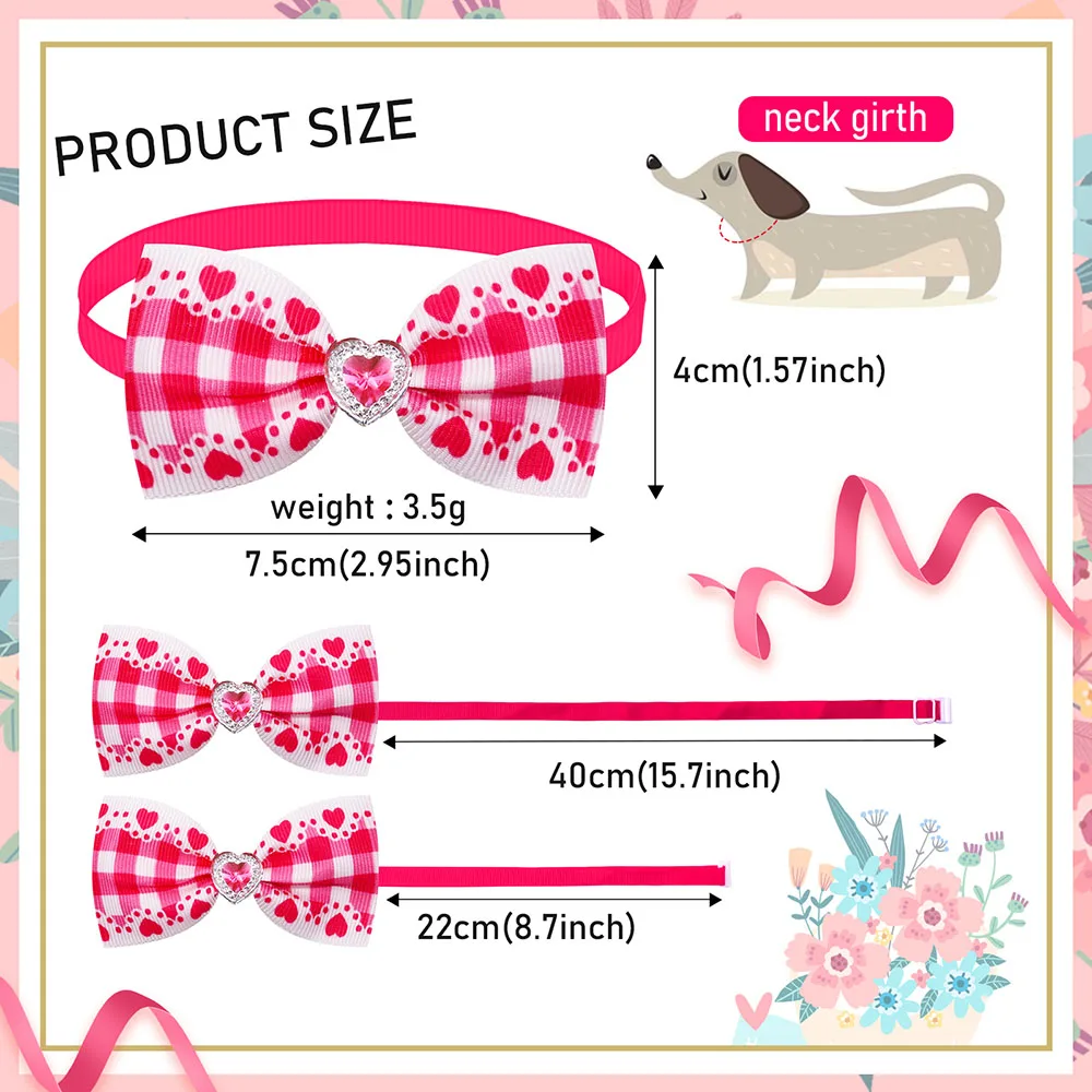 30/50/60PCS Spring Plaid Dog Bowties Puppy Cat Bowties Colorful Diomand Adjustable Dog Collar for Small Dog Grooming Accessories