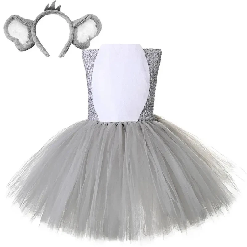 

Koala Bear Ballet Tutus Dress for Baby Girls Halloween Animal Costumes Children Birthday Kids New Year Outfit with Ears Hair Bow