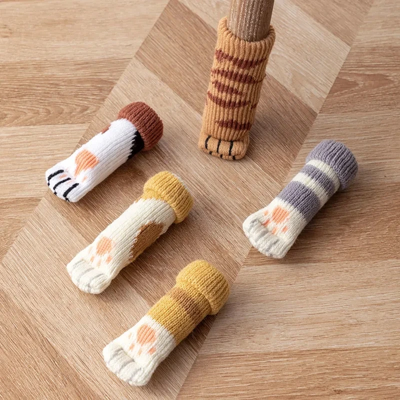 24Pcs/Set Cat Paw Elastic Knitted Table Chair Feet Leg Sock Furniture Floor Protector Cover Round Bottom Pad Moving Reduce Noise