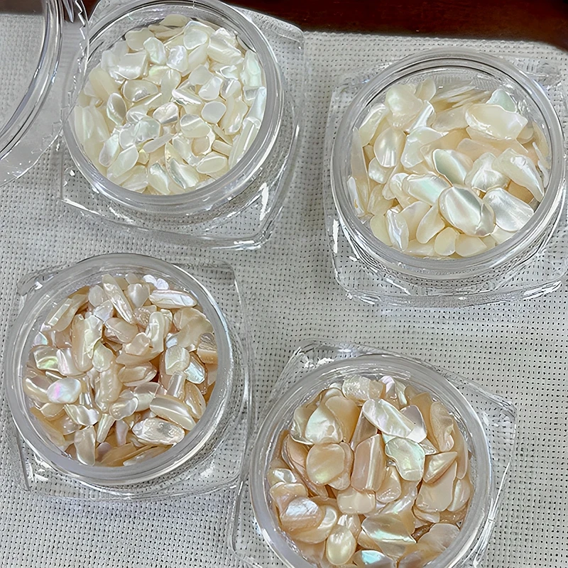 2 Pots Natural Abalone Shell Nail Decoration Accessories  Pearlescent Irregular Stone Fragments Nail Art Charms For DIY Manicure