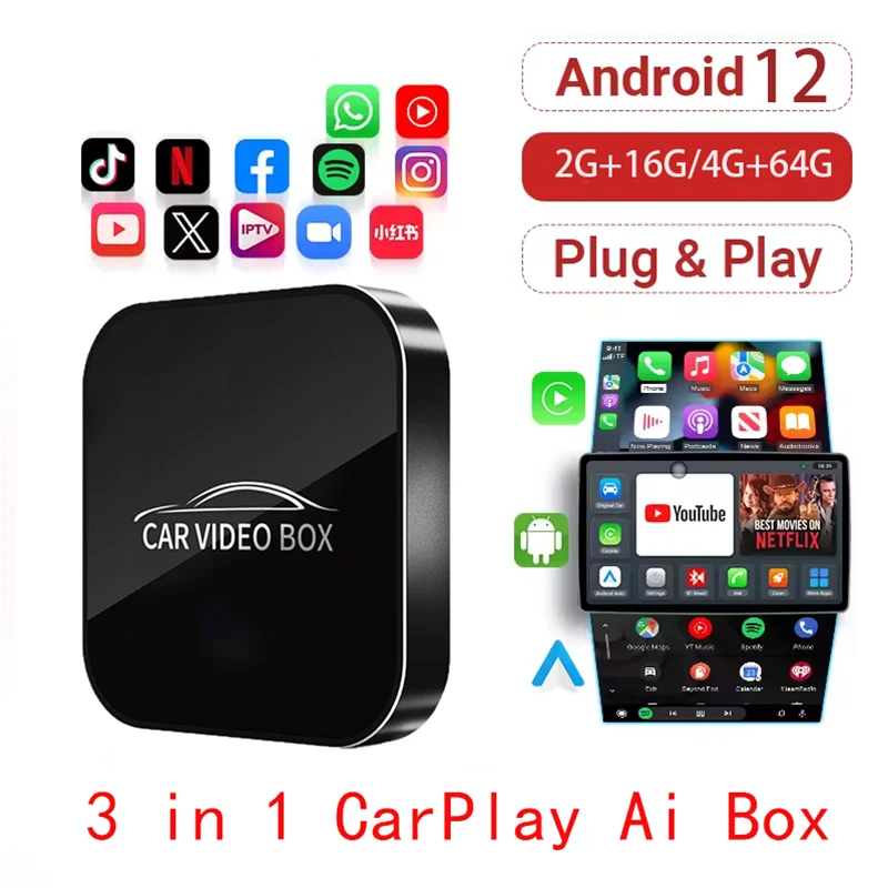 Carplay ai box sem fio carplay android auto converson caixa sem fio apple carplay adaptador embutido netflix youtube para audi