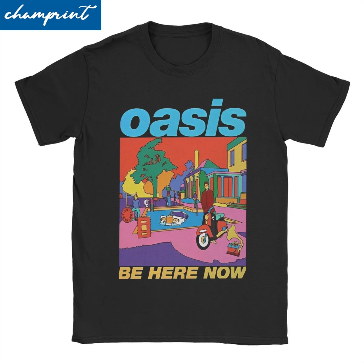 Essere qui ora Illustrazione Rock Band T-shirt per uomo Donna O-Oasis Vintage 100% cotone Tees Girocollo T Shirt Abbigliamento di grandi dimensioni