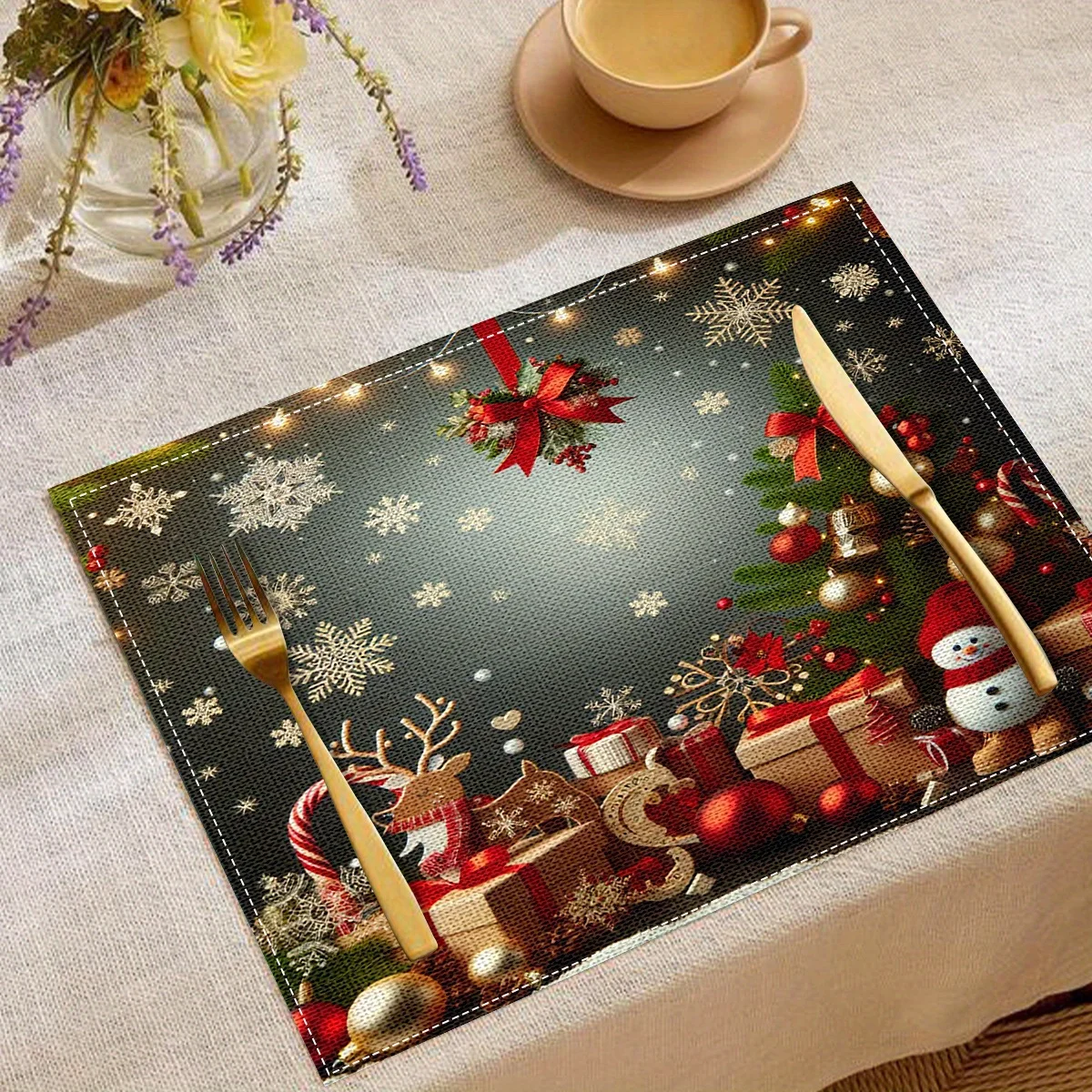 4pcs Creative Christmas Element Placemat Christmas Party Decorations Linen Table Mat Western Food Mat