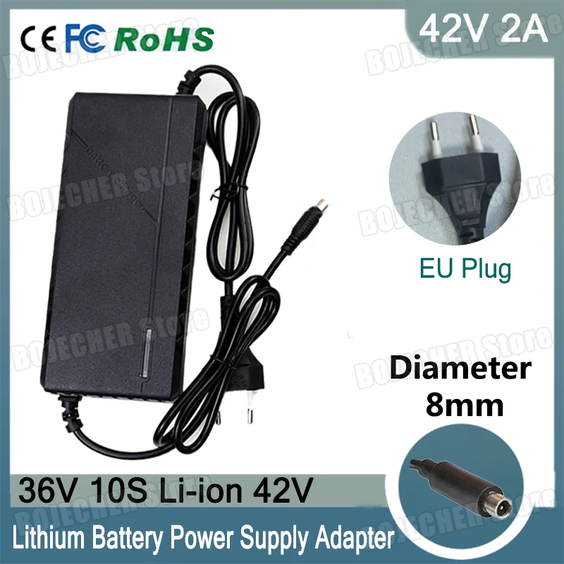 

36V 2A Lithium Battery Charger Fast Charging Diameter 8mm 42V 2A 10S Li-ion Battery Pack Charger Power Supply Adapter For xiaomi
