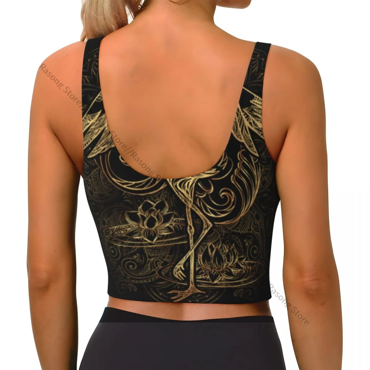 Yoga Vest Women Gym Sports Crop Tops Crane Lotus Background Streetwear Workout Breathable Tank Top Female